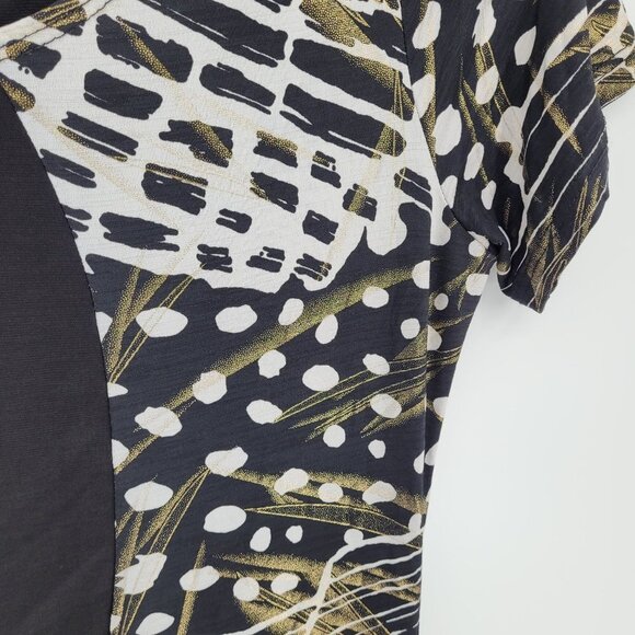 Lauren Taylor London womens Small Black metallic gold half geometric print dress - Picture 6 of 7